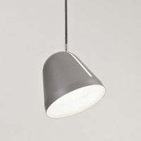 Gray cone pendant light with a sleek matte finish and subtle light seam, perfect for modern decor.