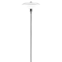 Sleek white and chrome floor lamp with a minimalist design, featuring a smooth, glossy shade. Perfect for modern decor.