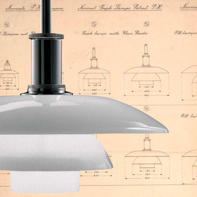 Sleek black pendant light with a smooth gray shade, featuring a subtle white accent at the base, on a vintage blueprint background.