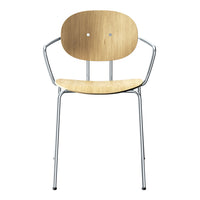 Natural wood and chrome chair with a minimalist design, featuring smooth lines and a light wood finish.