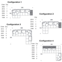 "Various configurations of a modern sectional sofa in neutral tones with subtle geometric patterns."