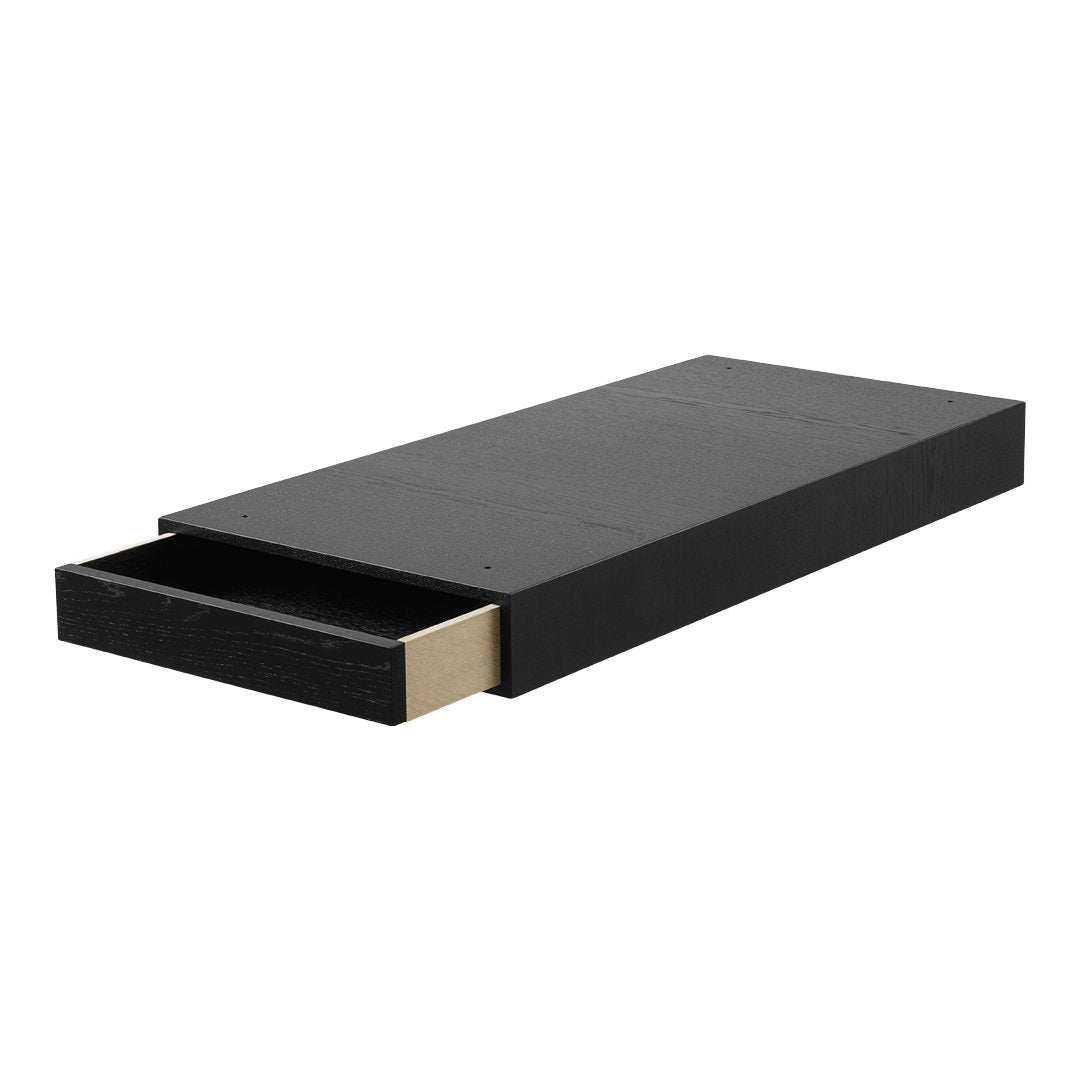 Sleek black drawer with a minimalistic design and elegant gold handle accent. Perfect for modern decor.