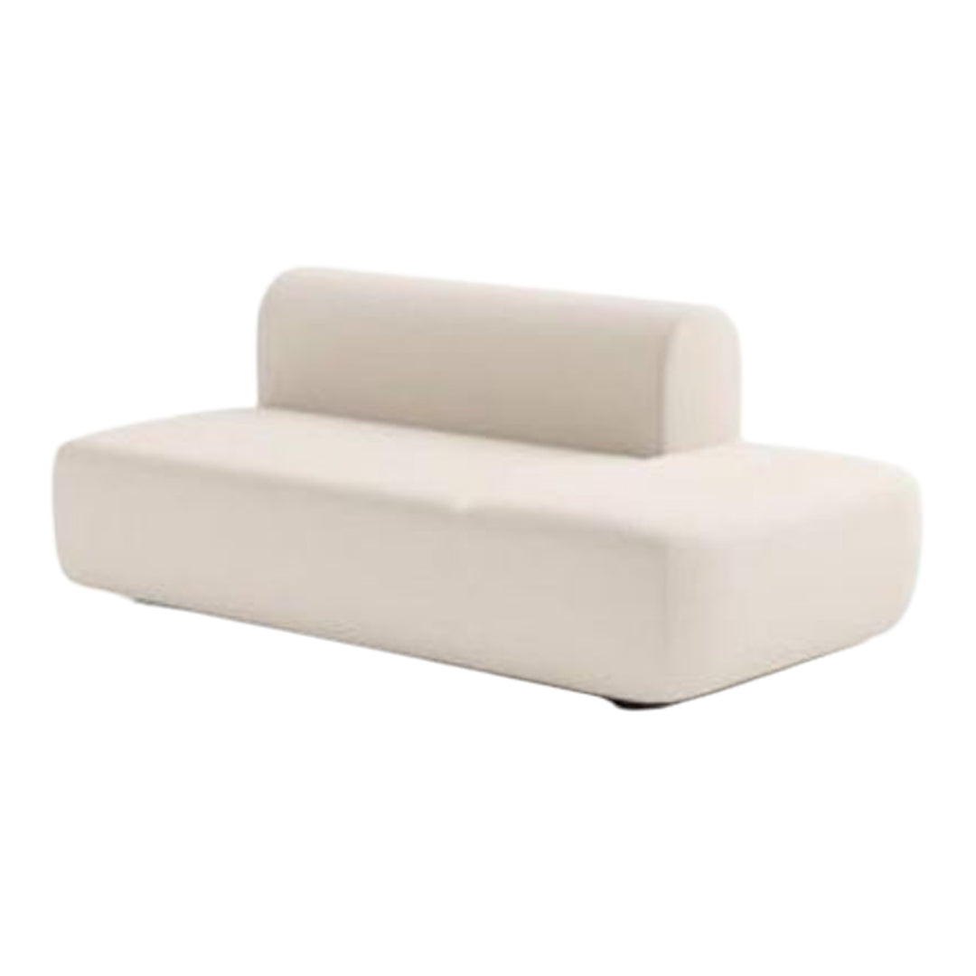 Cream-colored minimalist sofa with smooth, curved lines and a modern design. Ideal for contemporary living spaces.