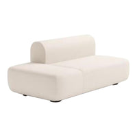 Modern white sofa with a minimalist, smooth design and rounded backrest, perfect for contemporary decor.