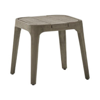 Gray wood-style stool with a slatted top and sleek, modern design. Perfect for indoor or outdoor use.