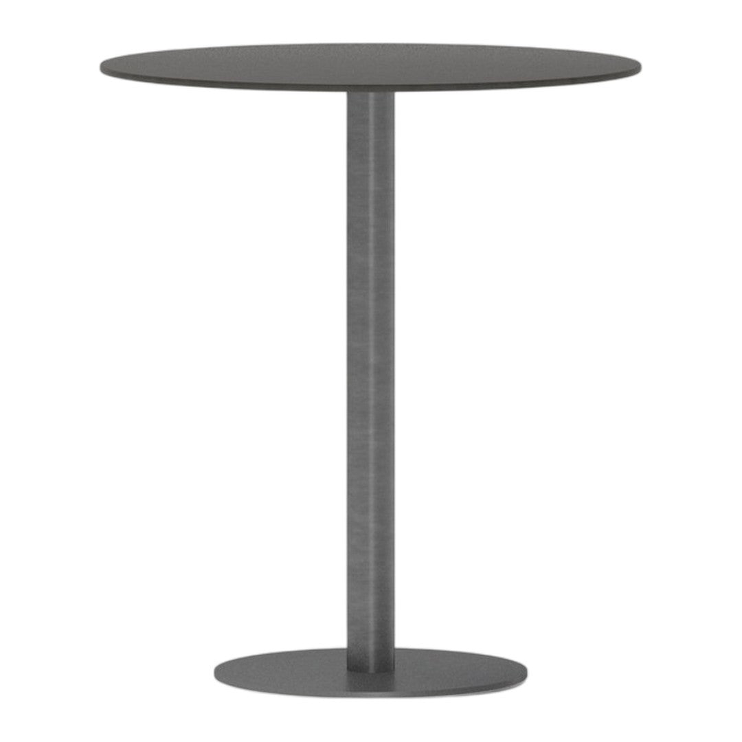 Round black table with a sleek, minimalist design and a smooth matte finish, perfect for modern aesthetics.