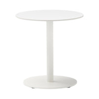 White, round side table with a smooth finish and sleek, minimalist design. Perfect for modern interiors.