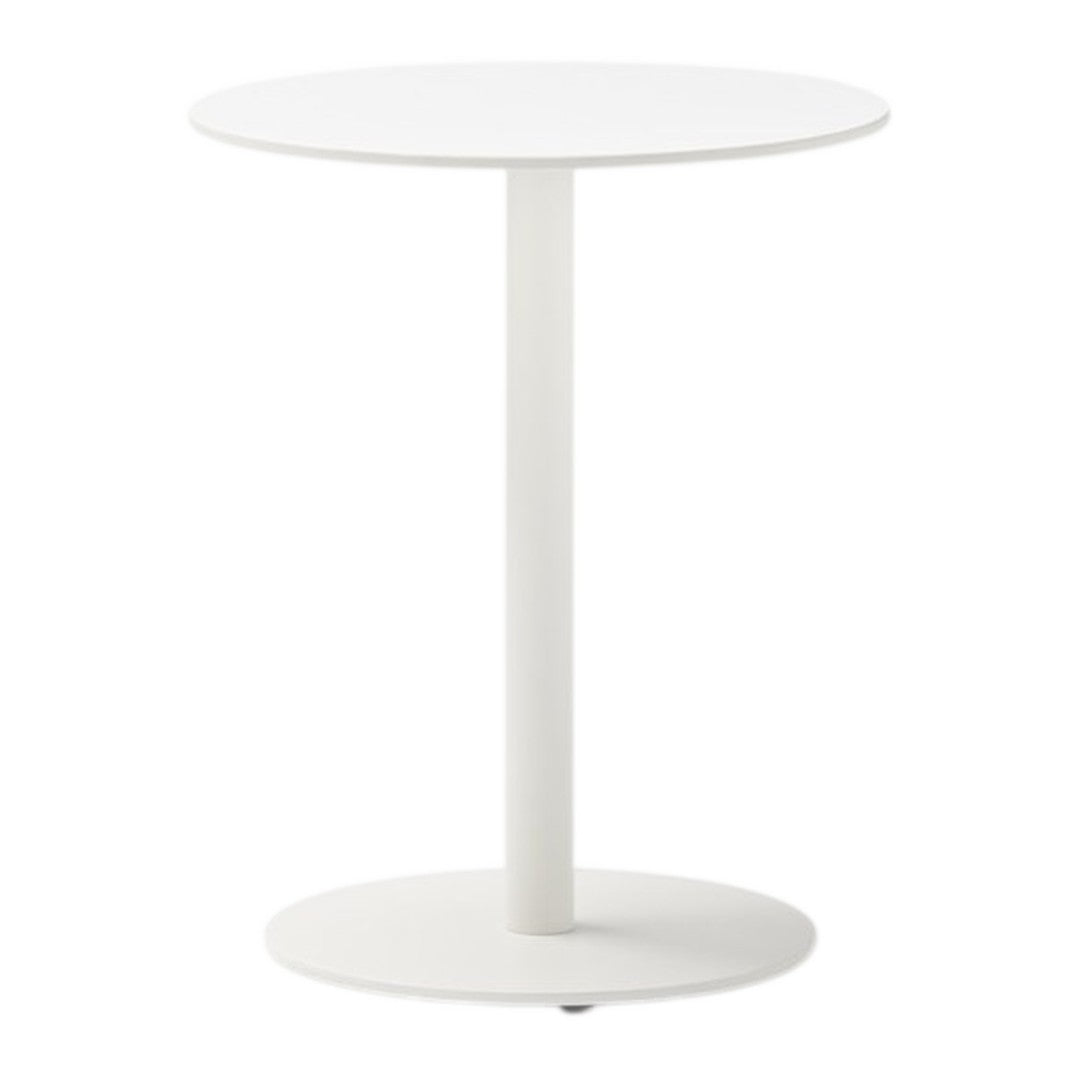 Round white side table with a sleek, minimalist design and smooth surface, perfect for modern decor.
