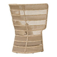 Natural beige woven chair with a modern, open pattern and curved silhouette, perfect for stylish decor.