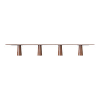 "Loose walnut wood tabletop supported by four tapered brown legs, minimalistic design with a sleek finish."