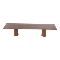 Brown rectangular coffee table with a smooth surface and textured cylindrical legs, showcasing a modern minimalist design.