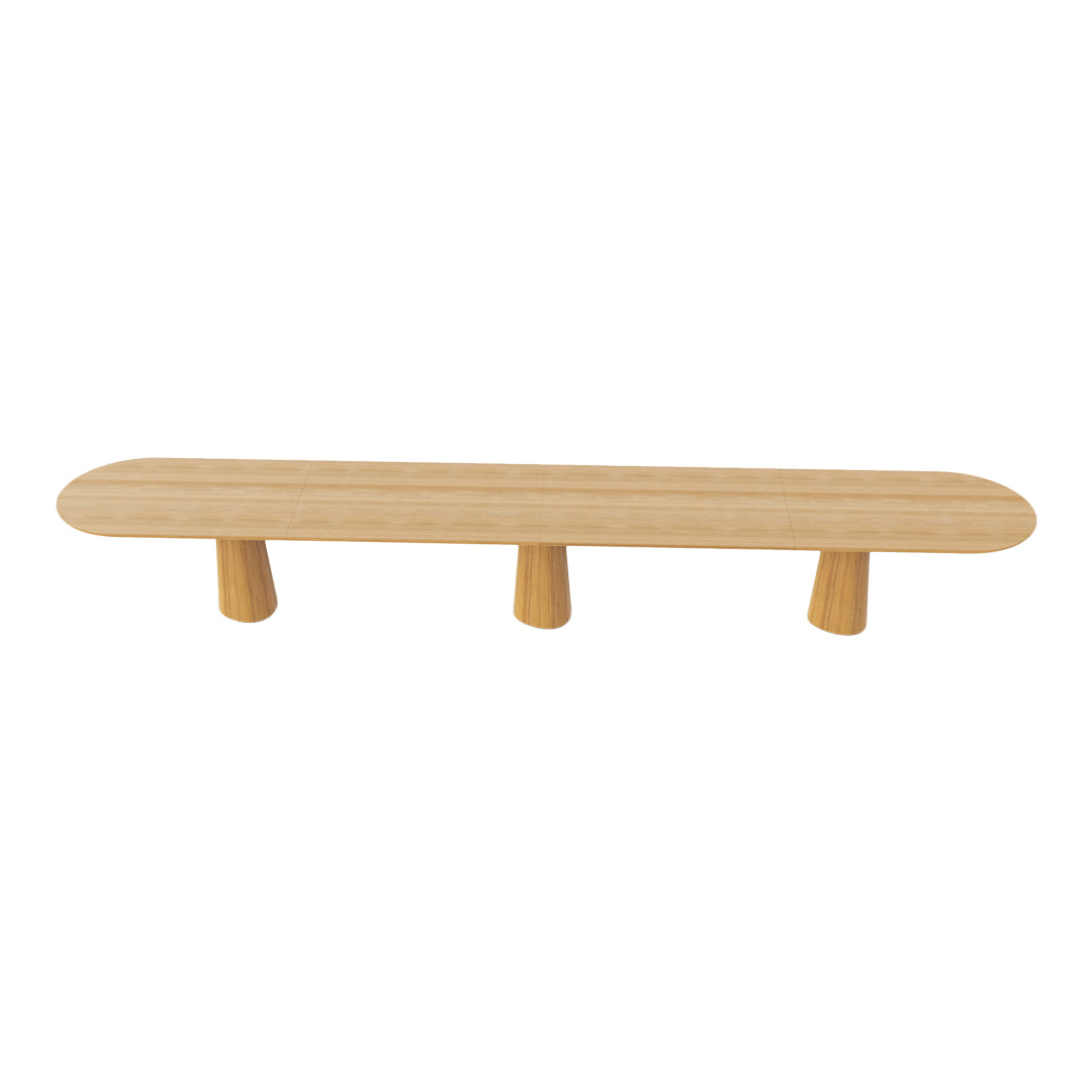 Natural bamboo bench with a smooth, light wood finish and subtle curvature. Perfect minimalist design for any space.