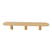 Natural bamboo bench with a smooth, light wood finish and subtle curvature. Perfect minimalist design for any space.