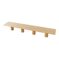Natural wood bench with a smooth, light tan finish and minimalistic design, featuring four cylindrical legs.