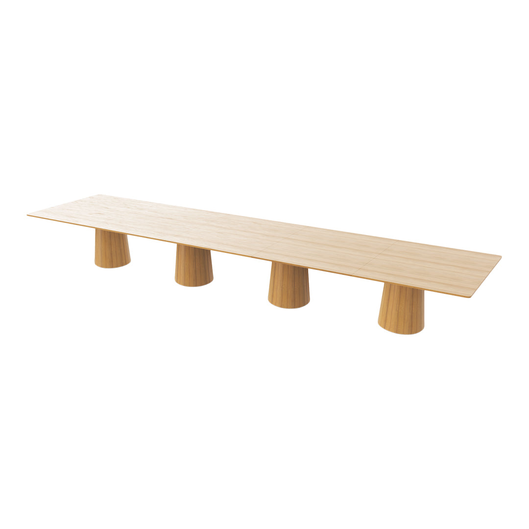Light wood bench with a smooth, natural finish and rounded cylinder legs, showcasing minimalist design and warm tones.