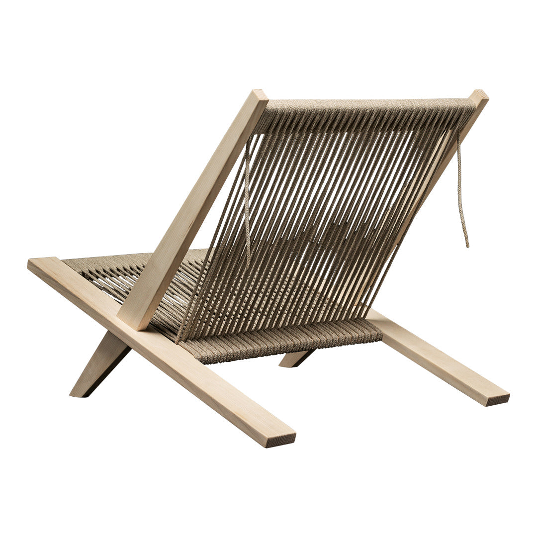 Natural wood finish with woven light brown and beige strands, creating a minimalist, modern design.