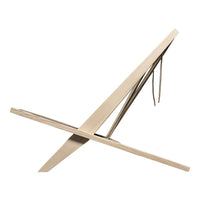 Beige wooden easel with a minimalist design and natural finish, showcasing clean lines and simple patterns.