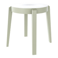 Light green stool with a smooth white top and minimalist design, featuring straight legs and no intricate patterns.