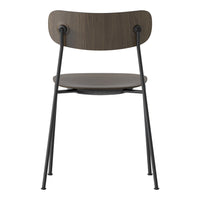 Black metal frame with a dark wood backrest and seat, featuring a sleek, minimalist design and subtle grain pattern.