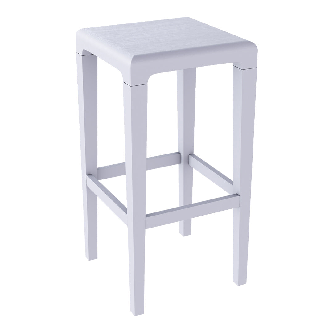 White wooden bar stool with a minimalist design and smooth finish. Perfect for modern decor.