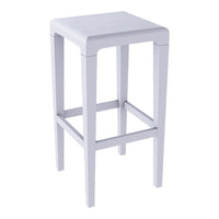 White wooden bar stool with a minimalist design and smooth finish. Perfect for modern decor.