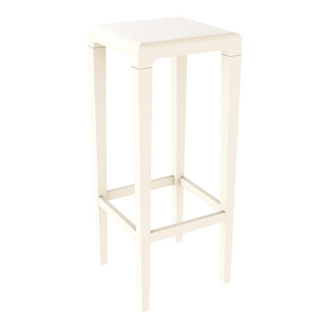 White wooden bar stool with a minimalist design and smooth finish. Ideal for modern decor.