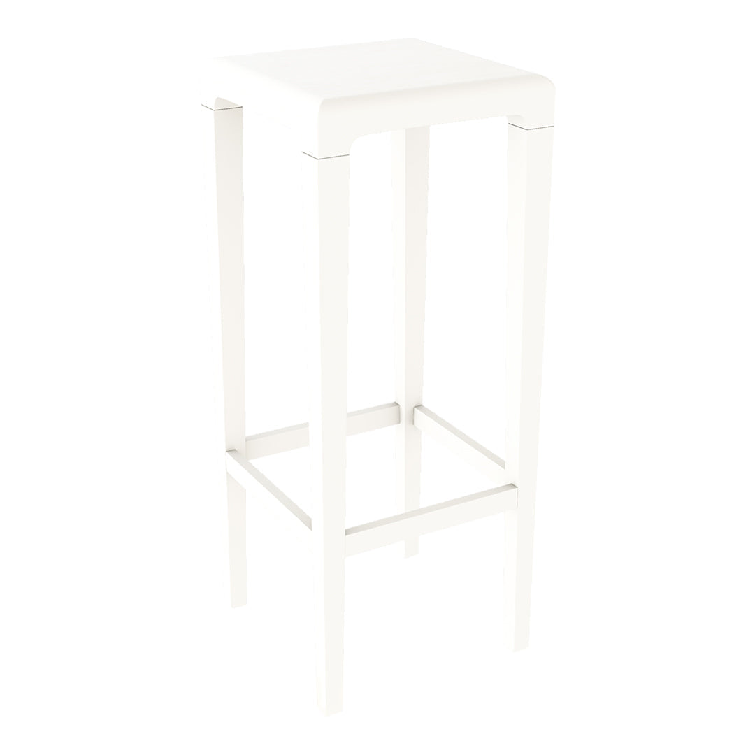 White wooden bar stool with a sleek, minimalist design and smooth, solid finish. Perfect for modern decor.