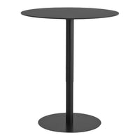 Sleek black circular table with a minimalist design, featuring a solid top and sturdy base. Perfect for modern decor.