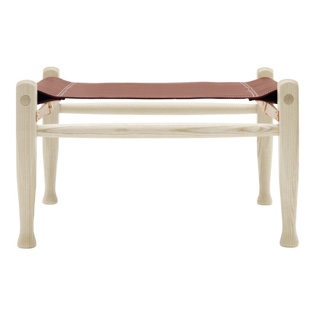 Light wood frame with a rich brown leather seat, featuring a simple, classic design and smooth finish.