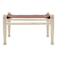 Light wood frame with a rich brown leather seat, featuring a simple, classic design and smooth finish.
