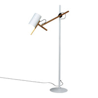 Modern white and wood floor lamp with a sleek, minimalist design and geometric patterns. Ideal for any contemporary space.