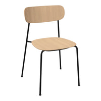 Natural wood chair with a smooth light wood finish and sleek black metal legs. Modern minimalistic design perfect for any space.