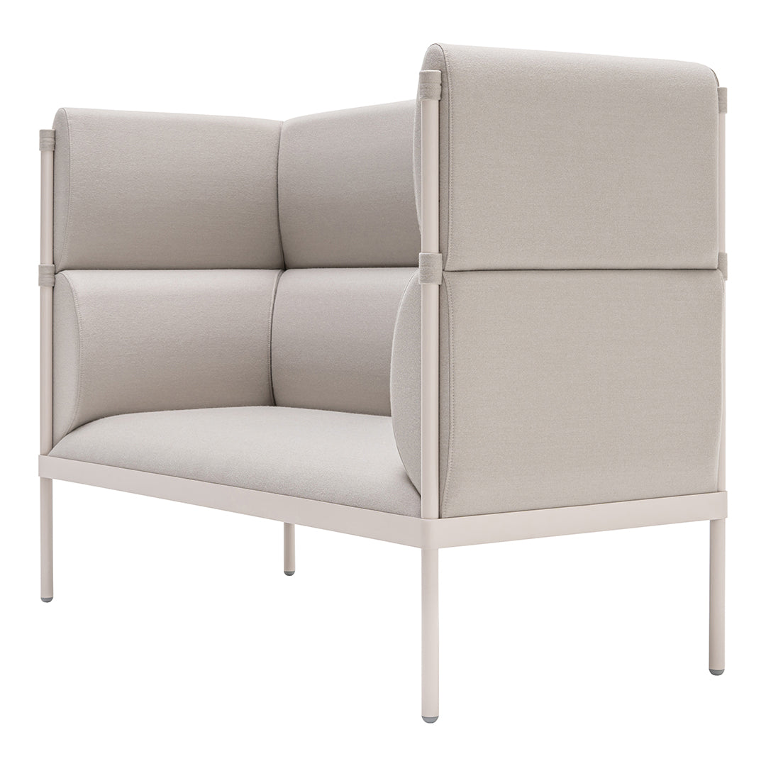 Light beige modern two-seat sofa with smooth, minimalist design and cushioned sides. Perfect for contemporary decor.