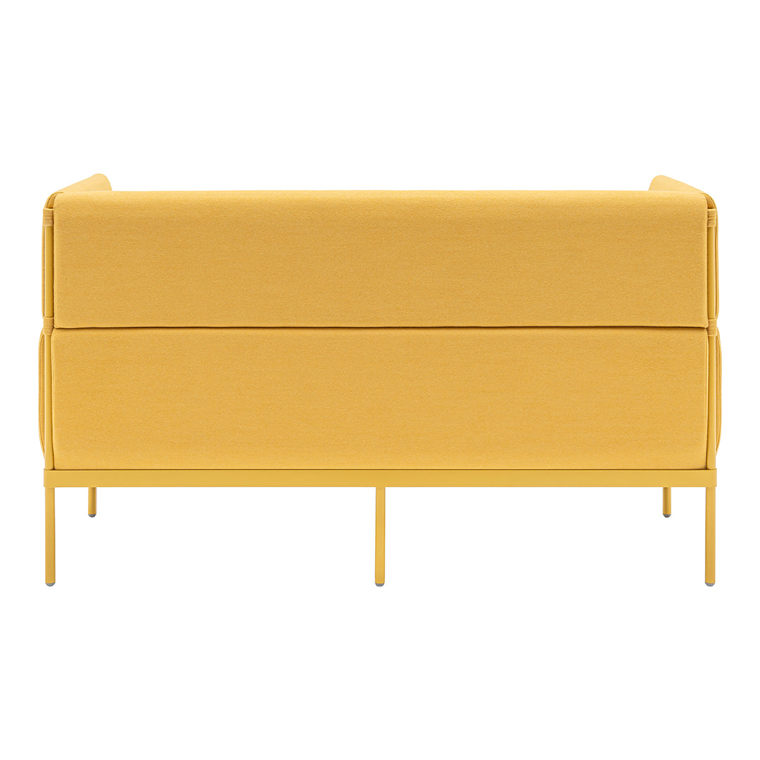 Sleek modern yellow sofa with a solid pattern and minimalist design, perfect for brightening any living space.