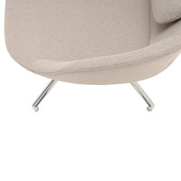 Beige textured fabric chair with sleek chrome legs, showcasing a modern and minimalist design.