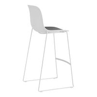 White bar stool with a smooth, minimalist design and a gray seat, perfect for modern decor.