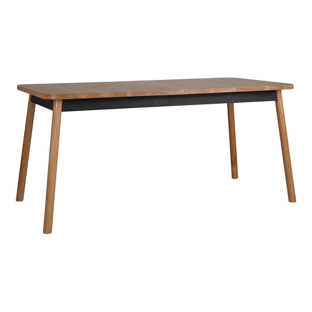 "Stylish wooden dining table with a rich walnut finish and natural light wood legs, showcasing a modern, minimalist design."