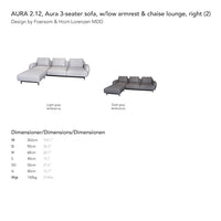 "Gray and light gray 3-seater sofa with low armrest and chaise lounge, featuring a modern minimalist design."
