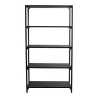 Sturdy black metal shelving unit with four open shelves, featuring a sleek, minimalist design.