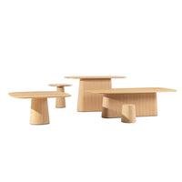 Wooden coffee tables in light oak finish with smooth surfaces and minimalist designs. Perfect for modern interiors.