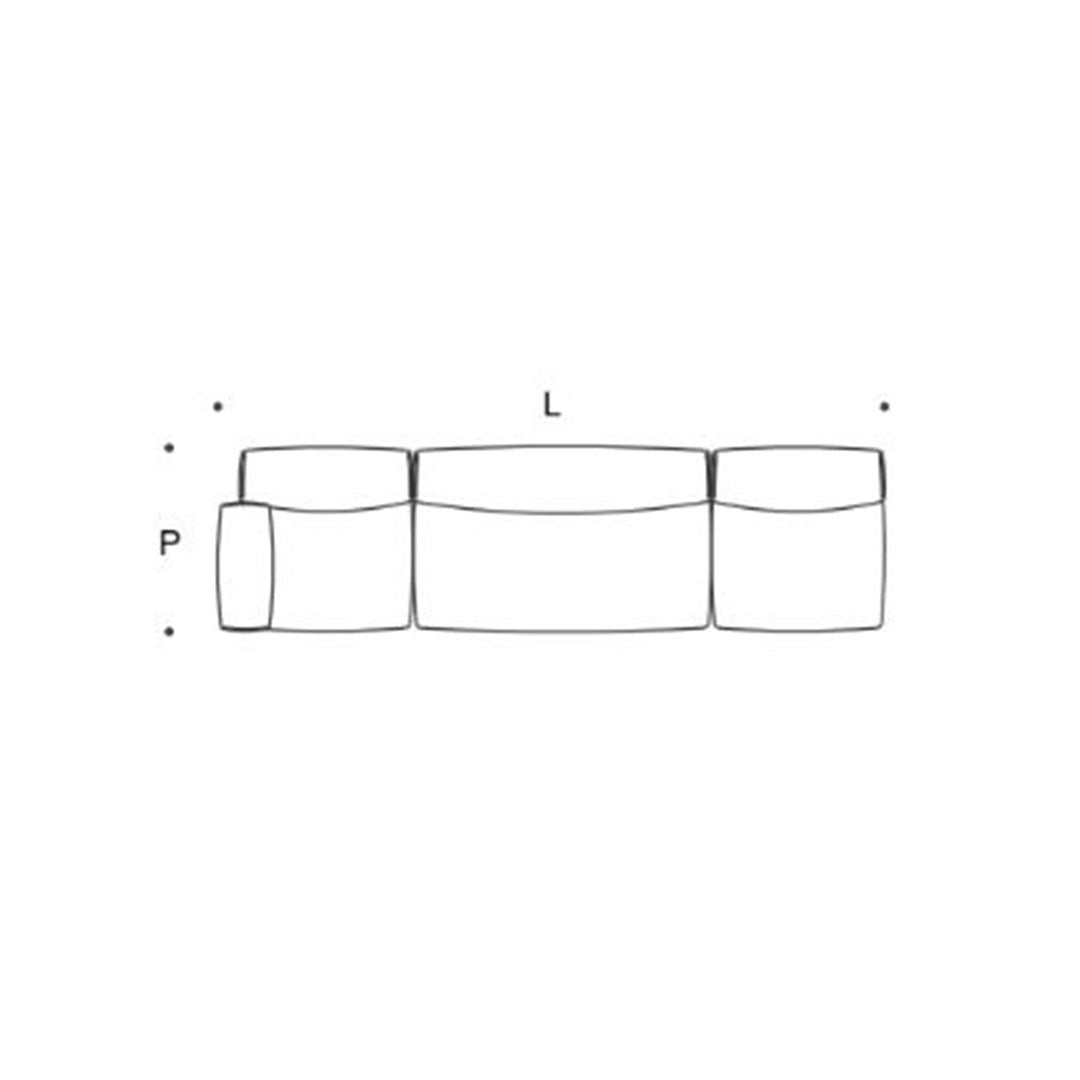 "Simple line drawing of a rectangular sofa layout, showcasing a modern, minimalist design with no colors or patterns."