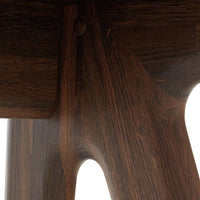 Close-up of dark brown wood with a smooth, natural grain pattern, showcasing elegant craftsmanship and rich texture.
