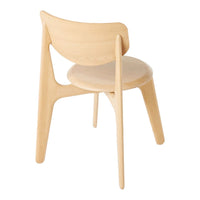 Light natural wood chair with a minimalist design and smooth, elegant curves; perfect for modern decor.