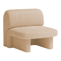 Beige textured chair with a modern design, featuring a soft, cozy fabric pattern. Perfect for contemporary spaces.