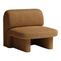 Textured brown fabric chair with a minimalist shape and soft curves, perfect for modern decor.