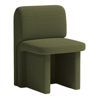 Olive green chair with textured square pattern offering a modern, minimalist design for contemporary spaces.