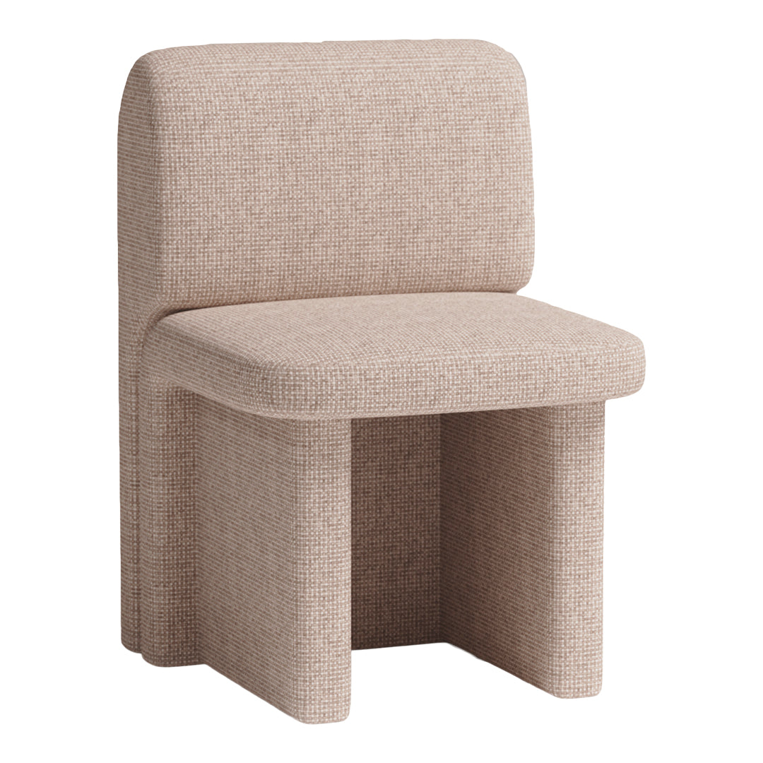 Soft beige chair with subtle textured pattern, perfect for modern decor and versatile styling.
