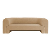 Beige textured fabric couch with a sleek, modern design and rounded edges. Perfect for stylish living spaces.