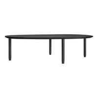 Black oval coffee table with a smooth matte finish and clean lines, perfect for modern decor.