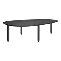Modern black oval coffee table with a sleek finish and minimalist design, perfect for contemporary decor.